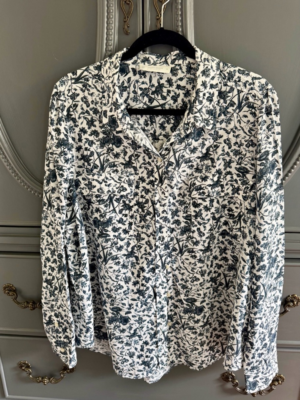 Lucky Brand White Blouse with Navy Floral Print
